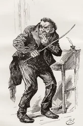 Mr. Squeers. Illustrasjon av Harry Furniss for Charles Dickens-romanen Nicholas Nickleby, fra The Testimonial Edition, utgitt 1910.