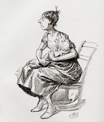 Tilly Slowboy. Illustrasjon av Harry Furniss for novellen The Cricket on the Hearth fra The Christmas Books av Charles Dickens, utgitt i The Testimonial Edition av 1910.