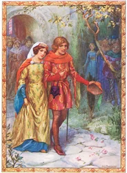 Han giftet seg med en dame av høy byrd (fra Historien om Gamelyn) (fargelitografi)