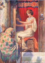 «Dronning Frigga og Beldame» fra «Baldur den Belobed» illustrert i «Barnhistorier fra de nordlige legendene» utgitt av Raphael Tuck