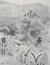 Masai Camp, ca. 1884 (penn på papir)