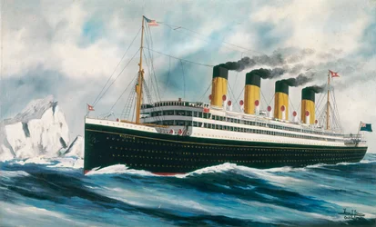 Passasjerskipet «Titanic» (1912) underveis i Nord-Atlanteren, passerer isfjell