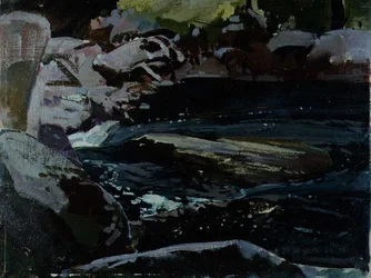 Flowing River (olje på lerretstavle)