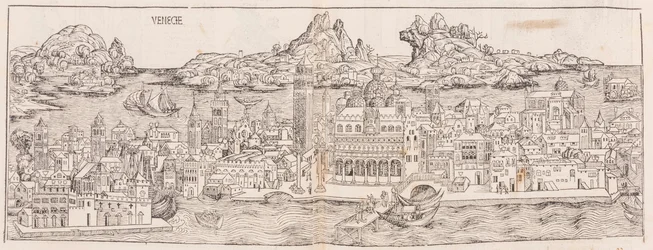 1930-opptrykk av utsikten over Venezia fra Nürnberg-krøniken (beskåret)