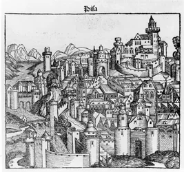 Pisa etter «Liber Chronicarum» av Hartmann Schedel. Nürnberg 1493