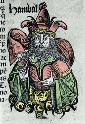 Portrett av Hannibal eller Annibal Barca (247 f.Kr. - 183 f.Kr.), karthaginsk general og statsmann. Xylografi av "" Chronicles of Nuremberg"" av Hartmann Schedel