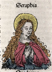 Portrett av Saint Seraphia (Serapia) (Seraphia of Syria), kristen martyr fra det 2. århundre. Fra "" Chronicles of Nuremberg"" av Hartmann Schedel