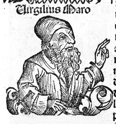 Portrett av den latinske poeten Vergil (70 f.Kr. - 19 f.Kr.). Xylografi av "" Chronicles of Nuremberg"" av Hartmann Schedel