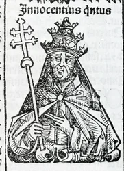 Portrett av paven Innocent IV (1195 - 1254) i Liber Chronicarum av Hartmann Schedel Nürnberg