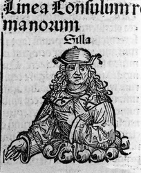 Representasjon av den romerske politikeren Lucius Cornelius Sulla (formann eller sylla) (138-68 f.Kr.) Xylografi av "" Chronicles of Nuremberg"" av Hartmann Schedel