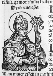 Den hellige Irenaeus-biskop etter Nürnbergkrøniken av Hartmann Schedel