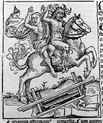 Kongen, heksen og Berkeley-padden av William av Malmesbury. Fremstilling av Berkeley-heksen som demonene graver opp fra kisten. Gravering fra Hartmann Schedels «Liber chronicarum», Nürnberg 1493