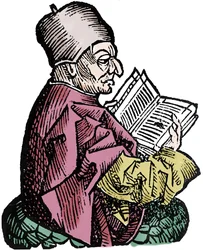 Historikeren og teologen Bede den ærverdige (673-735) (Beda Venerabilis). Xylografi av "" Chronicles of Nuremberg"" av Hartmann Schedel
