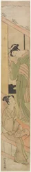 Ung mann snakker med en Watatsumi, ca. 1770 (treblokktrykk i farger)