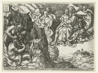 Den rike mannen i helvete ser Abraham med Lasarus Lignelse om Lasarus og den rike mannen (serietittel)