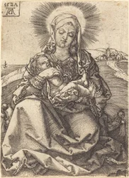 Madonna i et landskap sittende på en pute, 1527.