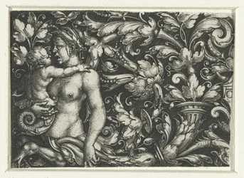 Ornament med bladranker og en kvinnelig triton med barn