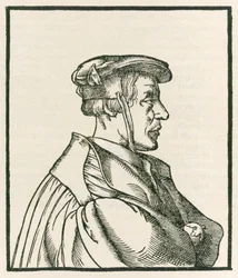 Heinrich Cornelius Agrippa von Nettesheim (1486-1535) tittelsidegravering fra De occulta philosophia libri tres utgitt i 1533.