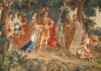 The Foundation of Carthage: detalj som viser byplanen presentert for Dido