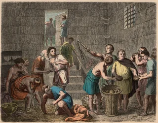 Antikkens Roma: Utdeling av mat til slaver om kvelden, 1866
