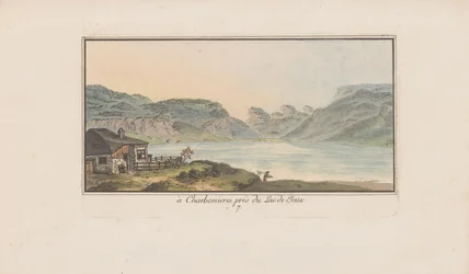 Utsikt over Les Charbonnières på Lac de Joux i Charbonieres, nær Lac de Joux (tittel på objekt) Landskap i Sveits (serietittel) Samling av noen perspektiver i Sveits (serietittel)