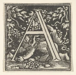 Forbokstav A med putto, ca. 1538.