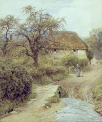 A Hill Farm, Symondsbury, Dorset (akvarell på papir)