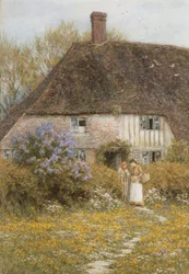 A Kentish Cottage (akvarell med utskraping)