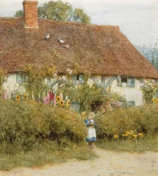 Hytte i West Horsley, Surrey (akvarell med utskraping)