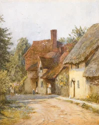 East Hagbourne, Berkshire (akvarell med utskraping på papir)