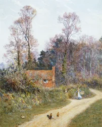 In a Witley Lane (akvarell med utskraping)