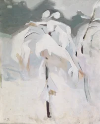 Snødekket bjørk, ca. 1913 (olje på panel)