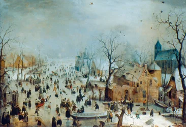 Vinterscene med skøyteløpere, ca. 1608