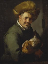 Gammel mann med en høne, 1630