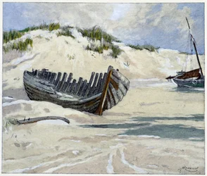 Formueskip på sanddynene i «Garirlande des dunes», av Emile Verhaeren, illustrert av H.Cassiers i Art-H.Piazza, Paris 1927.