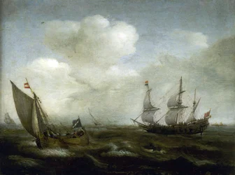 Nederlandsk skip og fiskebåt i brisen