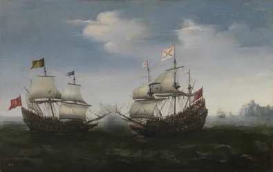 Sjøkamp mot en steinete kyst, 1627