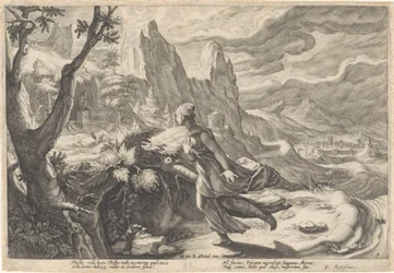 Thisbe flykter fra løvinnen Metamorphoses of Ovid (serietittel)