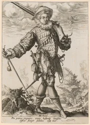 Stående landsknecht med muskett og spyd