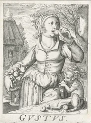 Smak (Gustus), en kvinne med frukt Gustus (tittel på objekt) De fem sansene (serietittel)
