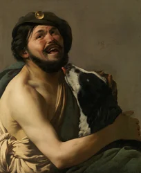 En leende bravo med hunden sin Diogenes, 1628.