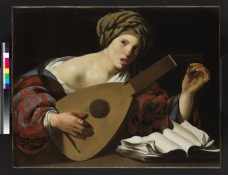Ung kvinne som stemmer en lutt, ca. 1626-27