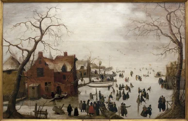 Vinterscene - Maleri av Hendrick Avercamp (1585-1634), olje på tre, cirka 1620 (Vinterscene, av Hendrick Avercamp, olje på panel, cirka 1620) - Musee d
