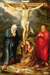 Kristus på korset, med Maria, Johannes og Magdalena, ca. 1600 (olje på kobber)