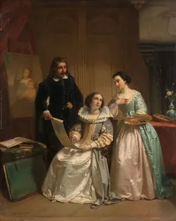 Gerard van Honthorst viser tegningene av sin elev Louise av Böhmen til Amalia van Solms