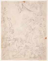 Sølvalderen. Studie etter Pietro da Cortona-komposisjon i Sala della Stufa, Palazzo Pitti, Firenze