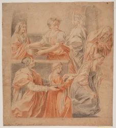 Studie etter Guido Renis freske i Chapel of the Annunciation, Palazzo Quirinale, Rom. (Marias fødsel, venstre side)