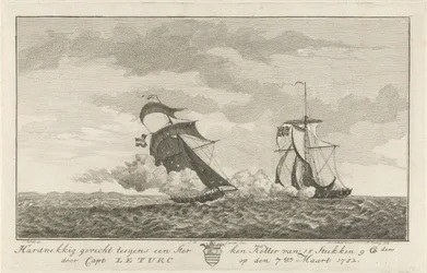 Kamp mot en sterk kutter, 1782 Stædig kamp mot en sterk kutter på 18 stykker (...) av Capt: Le Turc den 7. mars 1782 (tittel på objekt)
