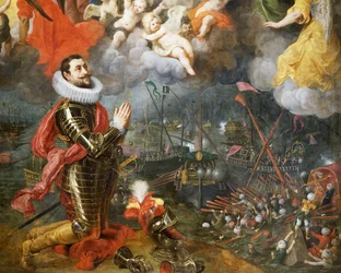 Don Alvaro de Bazan takker etter seier over tyrkere i 1580, maleri av Hendrick van Balen (1575-1632)