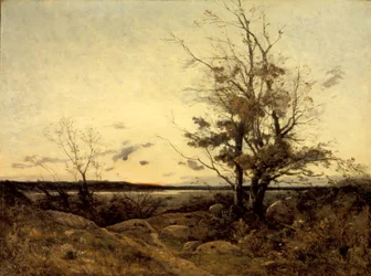 Landskap ved solnedgang